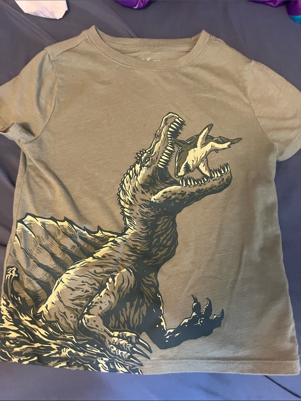 Cat & Jack Olive Green Dino Shark Graphic Short Sleeve Tee